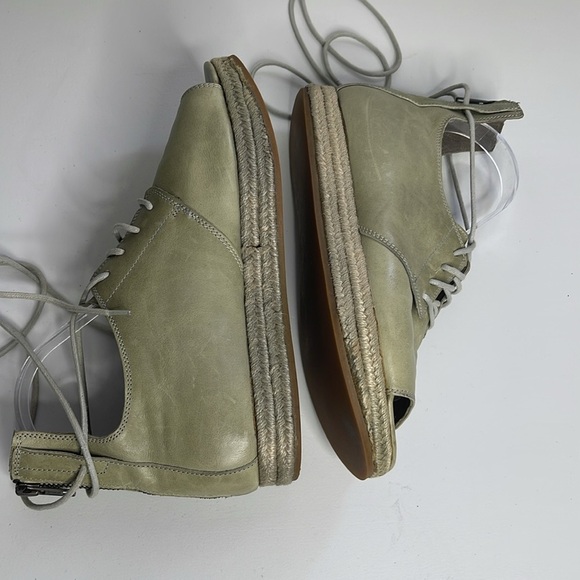 LD Tuttle Green Leather Open Toe Lace Up Back Zip Espadrilles Size 39 US 8 - Picture 5 of 8